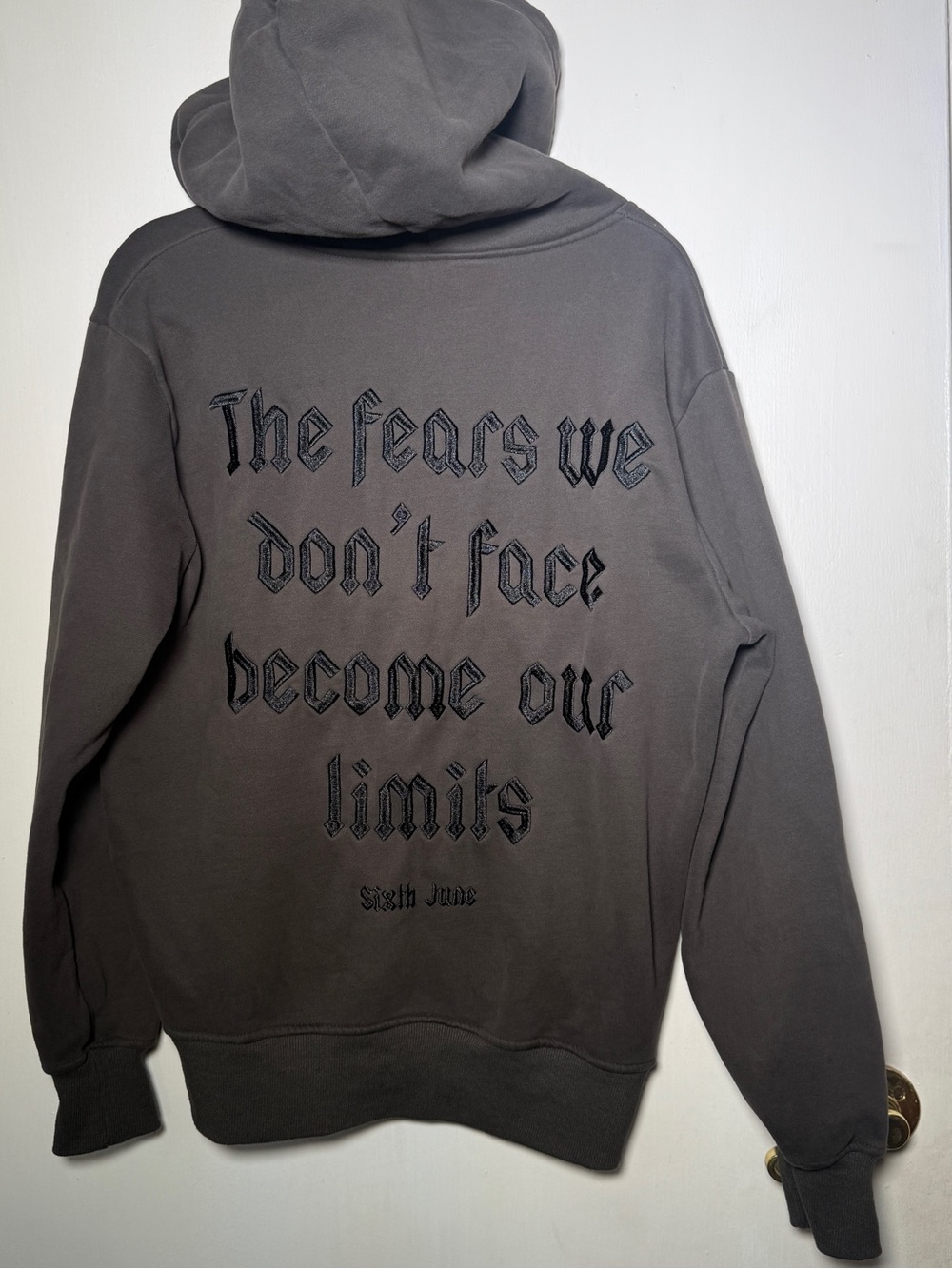 Sixth June Men's Charcoal Full Zip Hoodie with Back Script Medium